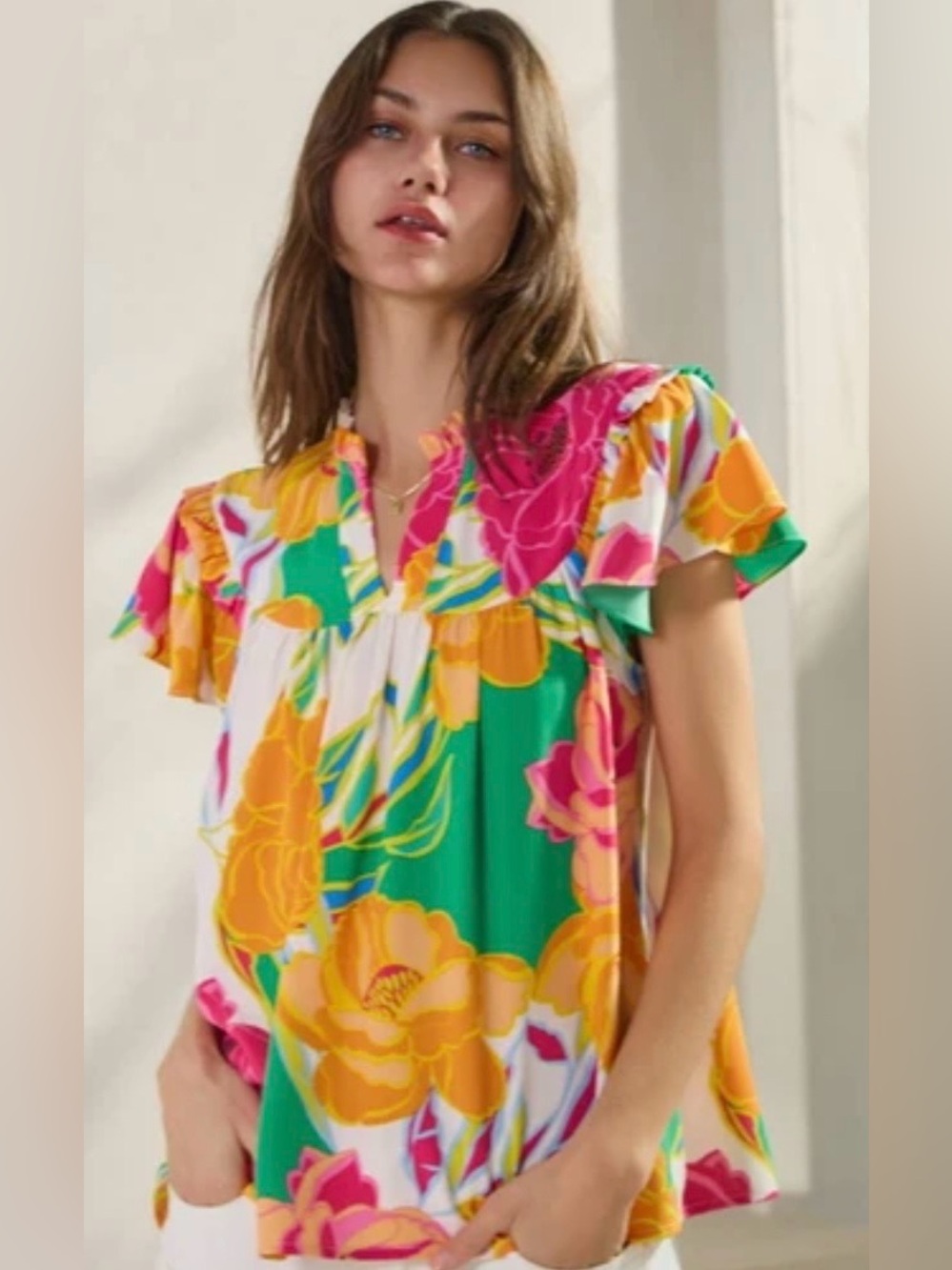 Oddi Floral Ruffle Off-Shoulder Top in Multicolor